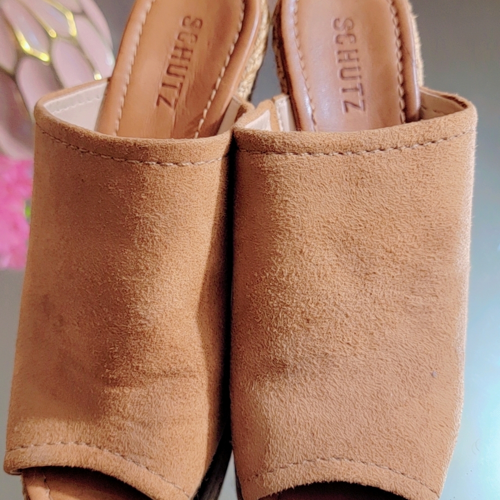 SCHUTZ Camel Suede Mules